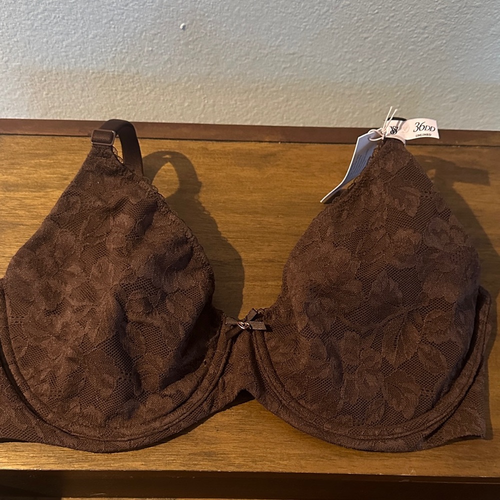 Victoria's Secret Chocolate Brown Floral Lace Underwire Bra